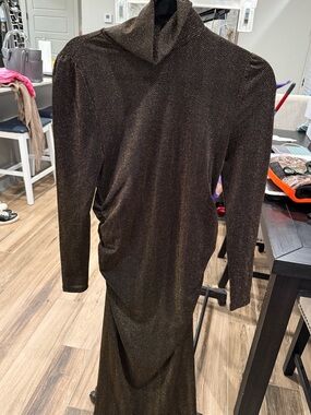 MATERNITY Women's Shimmer Long-Sleeve Turtleneck Dress in Dark Brown